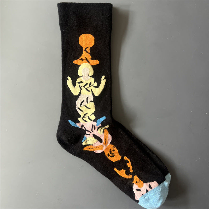 New Product Mid Calf Socks Women Oil Painting Socks Niche Fun Literary and Artistic Color Socks