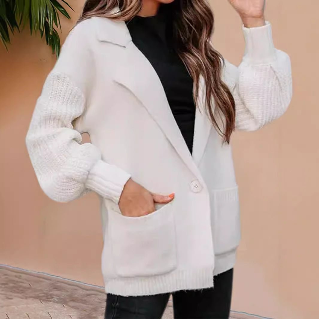 New Sweater Cardigan Solid Color Suit Collar Long Sleeve Knitted Jacket Winter Fashion Sweater