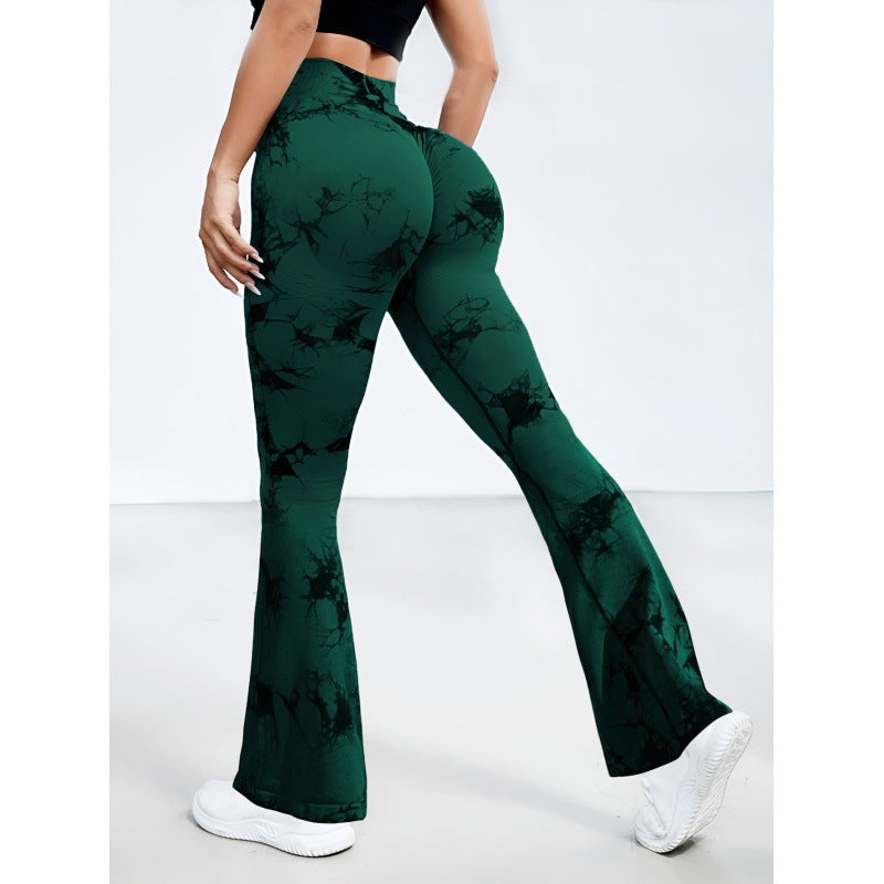 Edgy Boho Tie-Dye Flared Yoga Pants｜High-Waist Breathable Shorts｜Gym to Street Styling｜Peach Butt Shaper