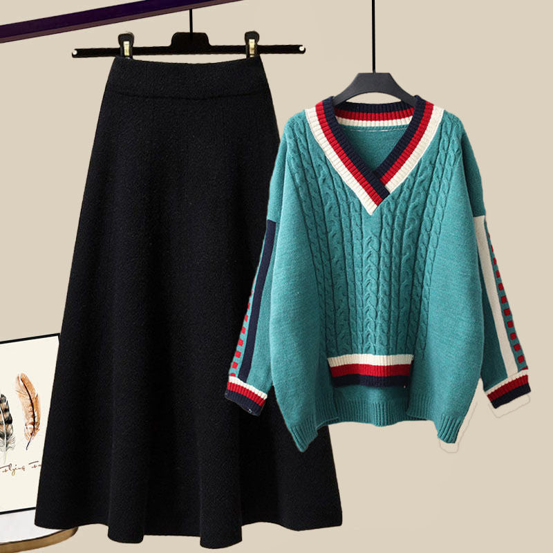 Cozy Plus Size Two-Piece: Viral Loungewear Set with Chunky Knit & Skirt
