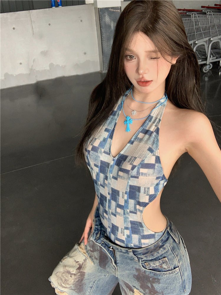 Retro Tie-dye Wasteland Wind Ripped Wide-leg Jeans Women's Summer Design Sense High Waist Thin Straight Mopping Pants