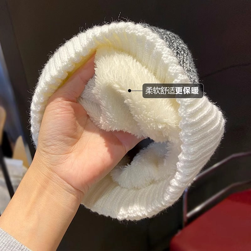 Men's Autumn and Winter Trendy Warm Knitted Hat Velvet Ear Protector Wool Women's Headgear Hat-3PCS