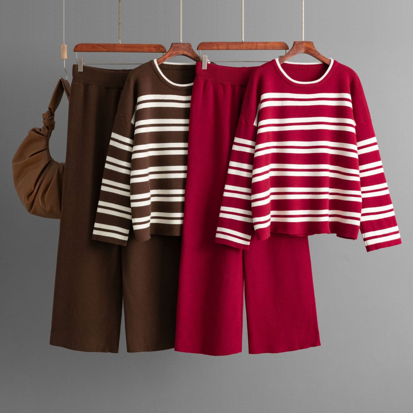 Striped Sweater Set Autumn and Winter 2024 New Loose Fashion Casual Wide-leg Pants Knitted Two-piece Set