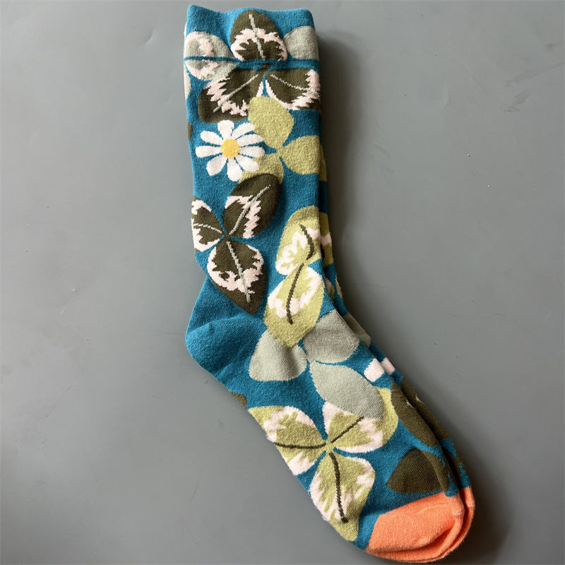 New Product Mid Calf Socks Women Oil Painting Socks Niche Fun Literary and Artistic Color Socks