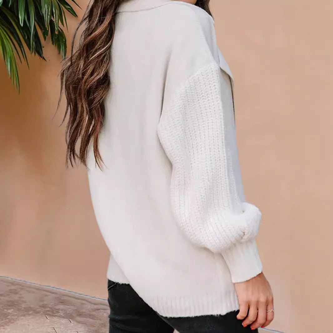 New Sweater Cardigan Solid Color Suit Collar Long Sleeve Knitted Jacket Winter Fashion Sweater