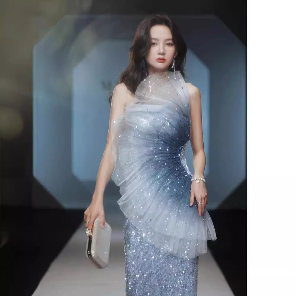 Evening dress female new design sense niche annual meeting host fishtail catwalk solo performance high-end sense female