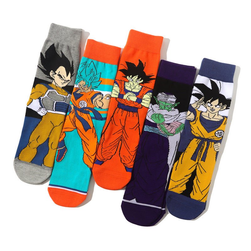 Men's Dragon Ball Cotton Long Tube Tide Socks Four Seasons Medium Tube Women's Animation Animation Men's Socks-5PRS