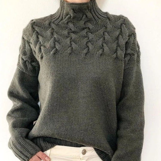 Women's Fashion Cable Knitted Detail Turtleneck Long Sleeve Sweater Women