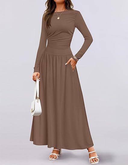 Sculptural Rib Knit Dress | Crew Neck & Pleat Pockets | Coffee Date Loungewear