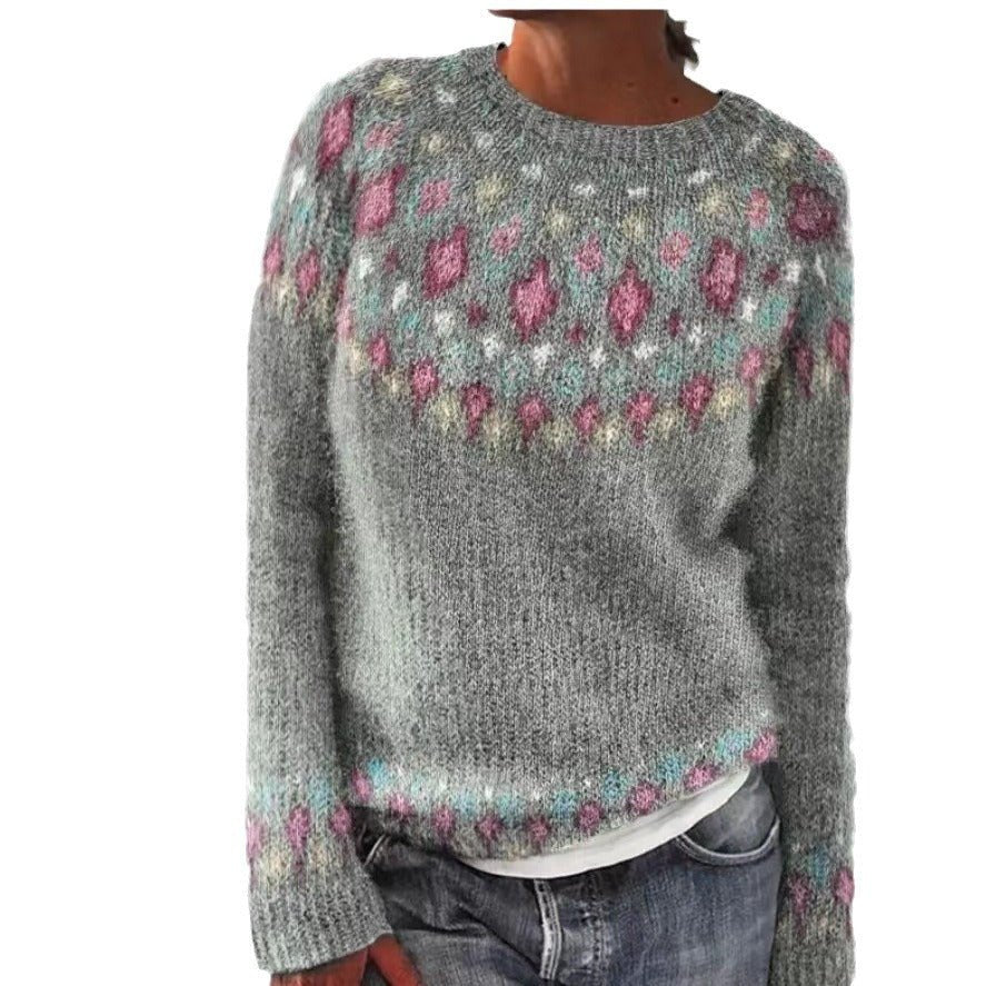New Sweater Women Wish Hot Sale Round Neck Color Matching Loose Fashion Pullover Knitted Sweater