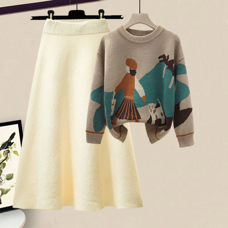 Cozy Plus Size Two-Piece: Viral Loungewear Set with Chunky Knit & Skirt