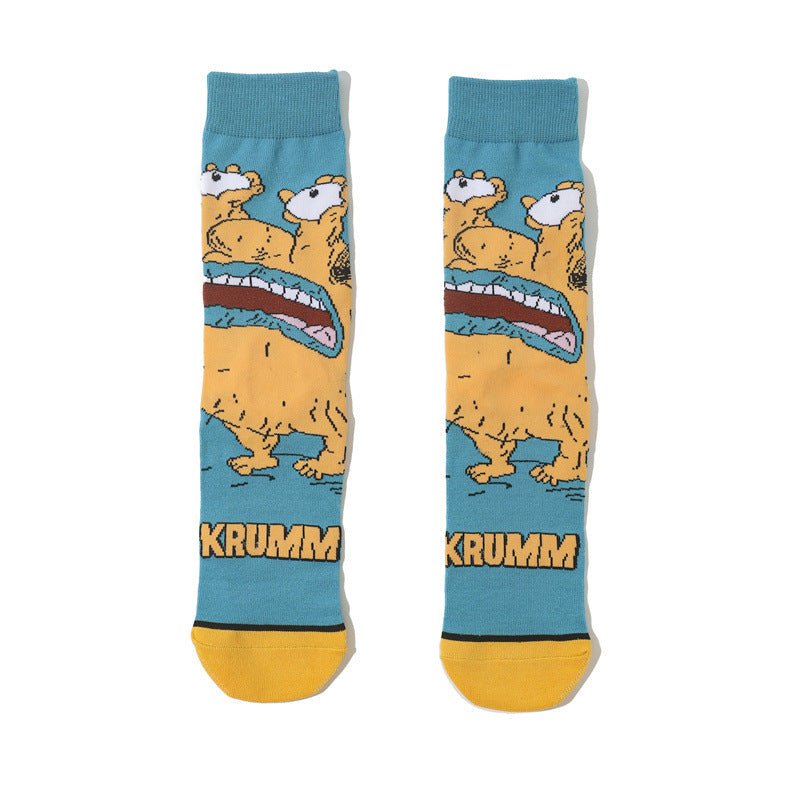 Male Parasite Cartoon Tide Socks Women's Medium Tube Men's Sponge Socks Long Tube Cotton Animation Socks-5PRS