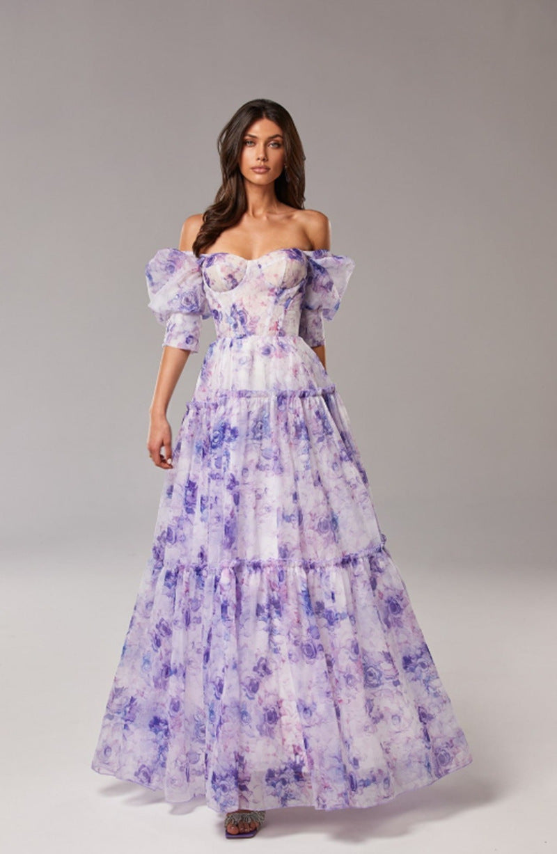 Off-Shoulder Organza Fairy Dress for Women – Elegant Long Evening Gown