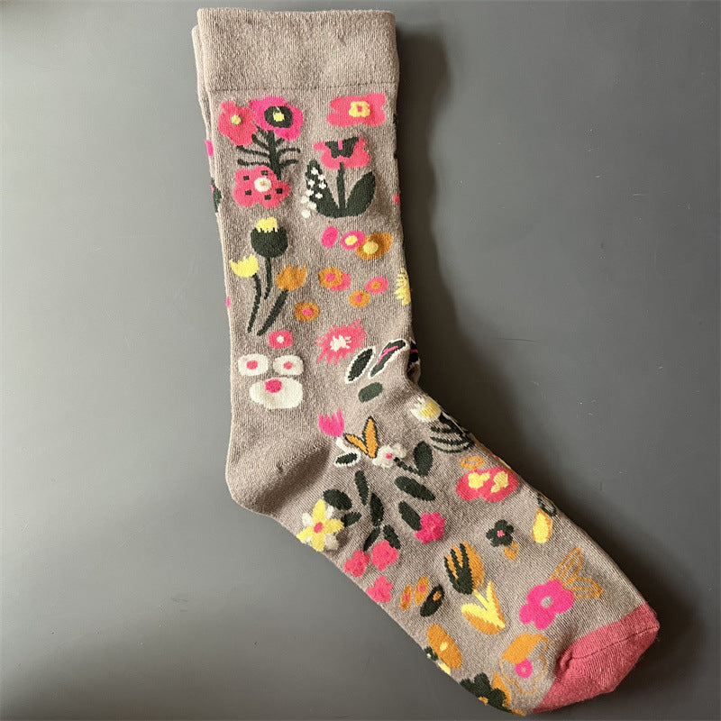 New Product Mid Calf Socks Women Oil Painting Socks Niche Fun Literary and Artistic Color Socks