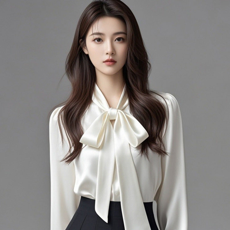 Silky White Detachable Ascot Tie Blouse: Premium Long Sleeve Work to Gala Shirt for Women - Sustainable Luxe Edition