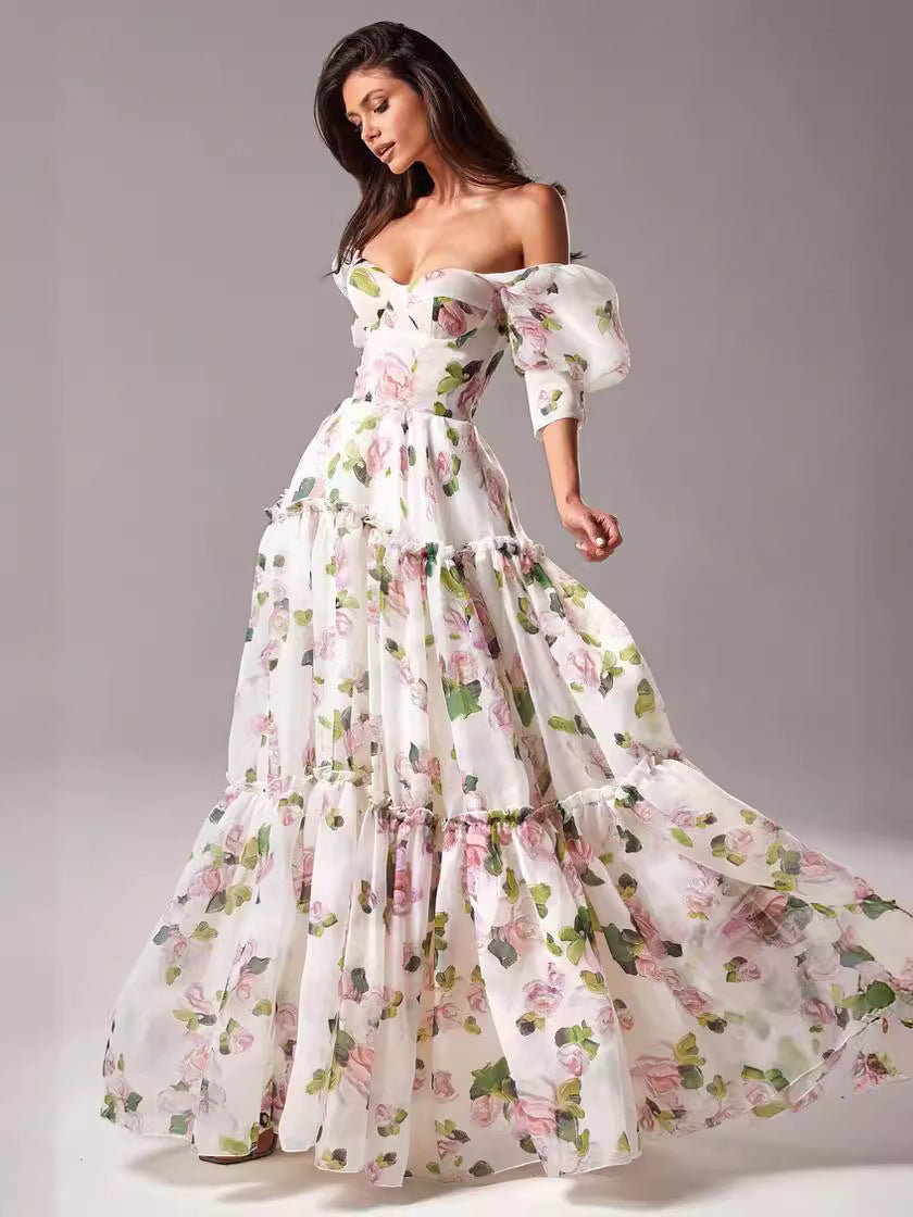 Off-Shoulder Organza Fairy Dress for Women – Elegant Long Evening Gown