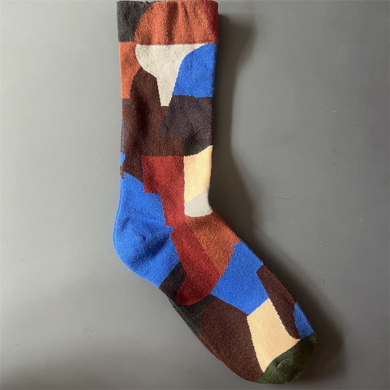New Product Mid Calf Socks Women Oil Painting Socks Niche Fun Literary and Artistic Color Socks