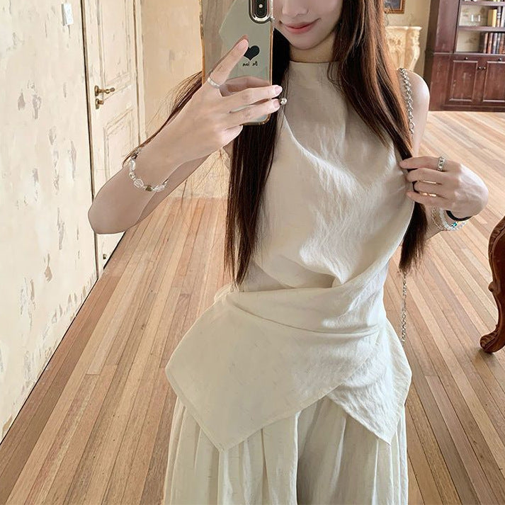 Women’s Casual Suit Set French Temperament Sleeveless Top & Loose Pants Summer Two-piece Outfit