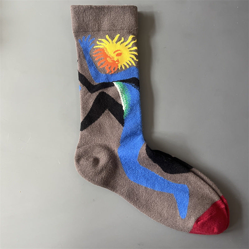 New Product Mid Calf Socks Women Oil Painting Socks Niche Fun Literary and Artistic Color Socks