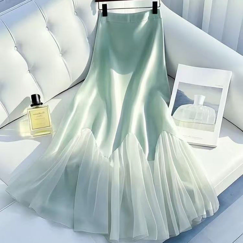 Slimming Ash Grey Mermaid Skirt: Lace-Up Asymmetry Mesh & Satin for Cocktail Wedding Events & Parties
