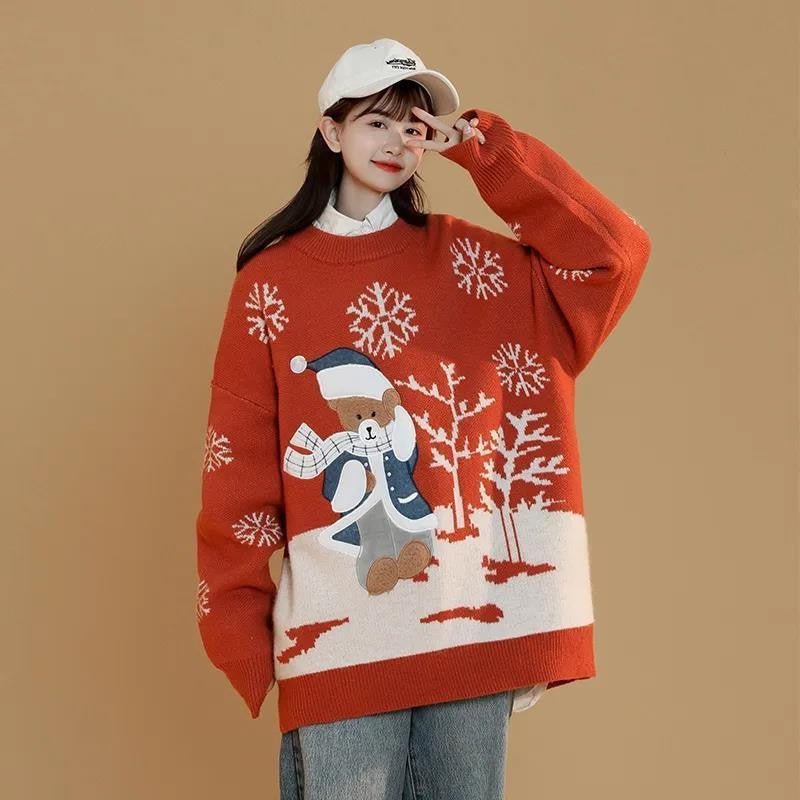 Design sweater female bear tide brand ins loose girlfriend autumn and winter with retro gentle wind fried street knitted sweater