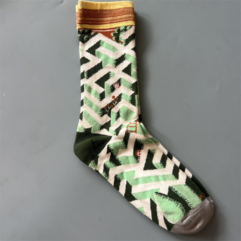 New Product Mid Calf Socks Women Oil Painting Socks Niche Fun Literary and Artistic Color Socks