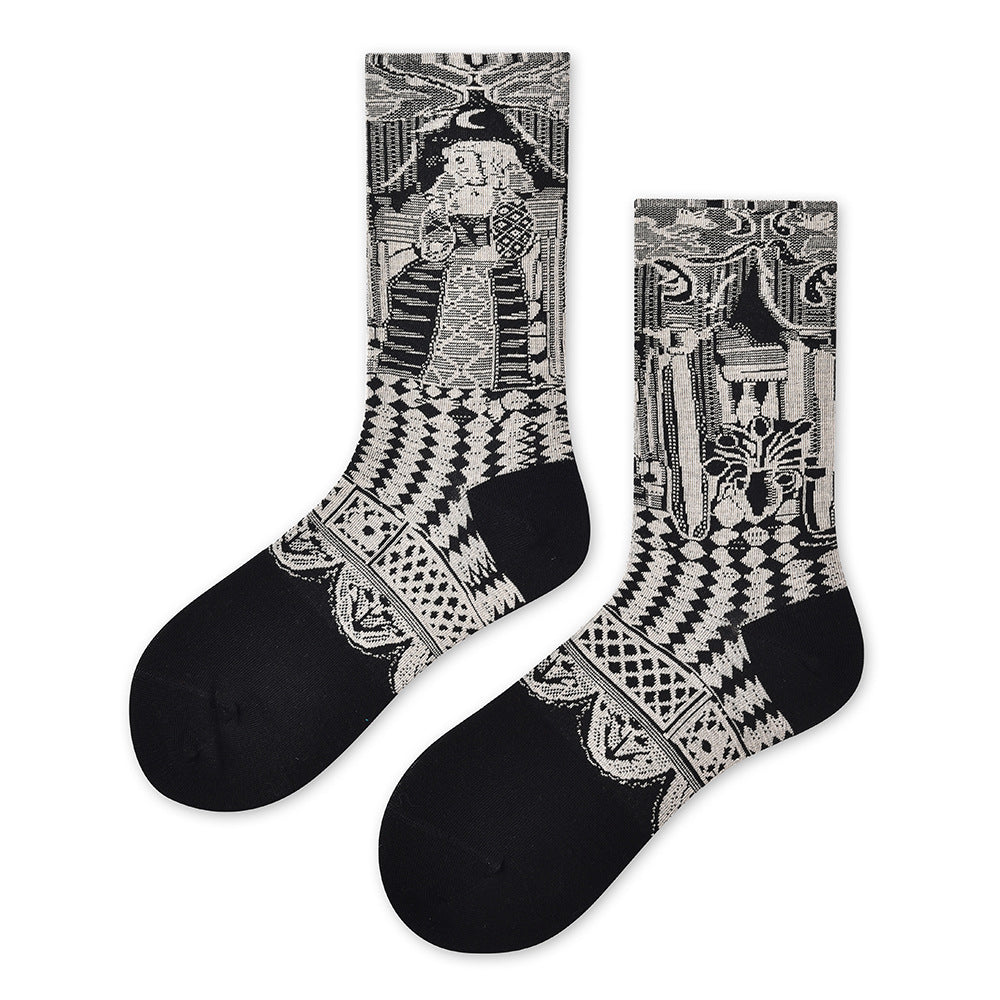 Spring and summer new art students, designer art tube socks children's trendy socks versatile black and white color scheme women