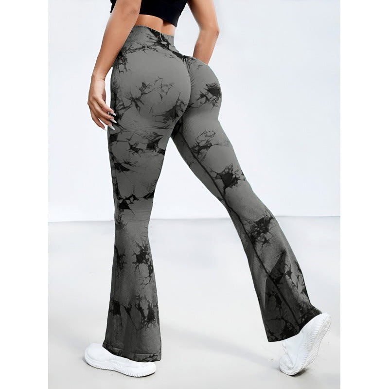 Edgy Boho Tie-Dye Flared Yoga Pants｜High-Waist Breathable Shorts｜Gym to Street Styling｜Peach Butt Shaper