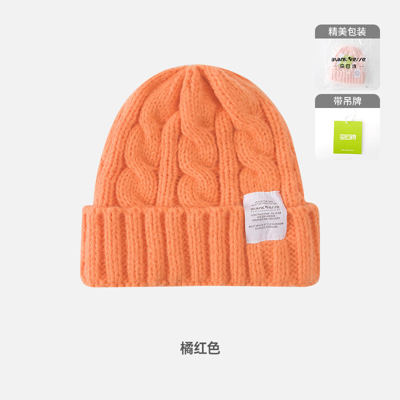 Solid Color Twist Female Autumn and Winter Student Warm Ear Protection Knitted Hat Couple Versatile Cold Hat