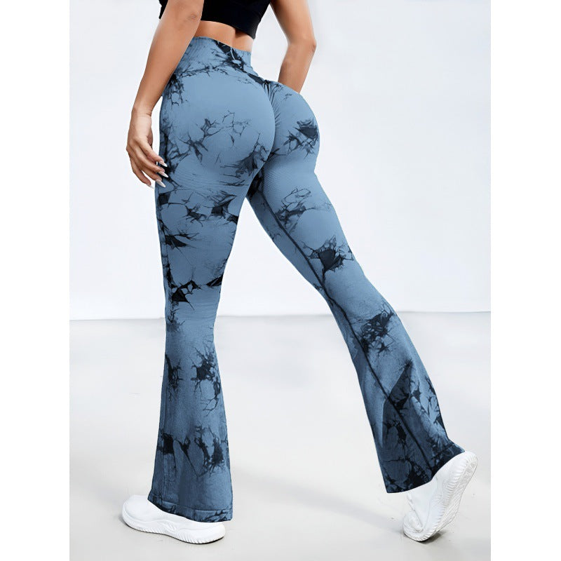 Edgy Boho Tie-Dye Flared Yoga Pants｜High-Waist Breathable Shorts｜Gym to Street Styling｜Peach Butt Shaper