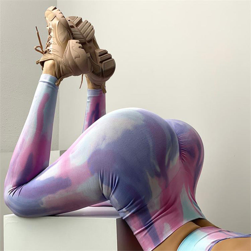 Tie-Dye Yoga Set | High-Waisted Booty Lift Sports Pants & Wireless Shorts | 4-Way Stretch Eco-Friendly Fitness Wear