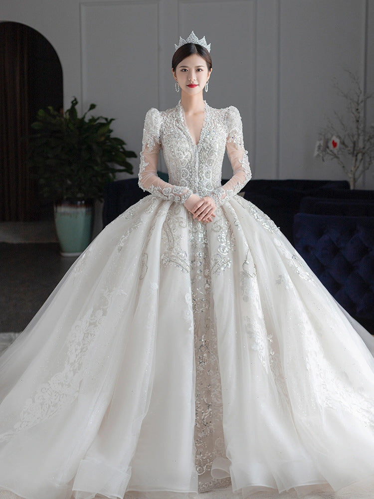 Curvy Empire Waist Wedding Gown | Regal Court Train & Bump-Friendly Silhouette | Queen Size Maternity Bride Dress