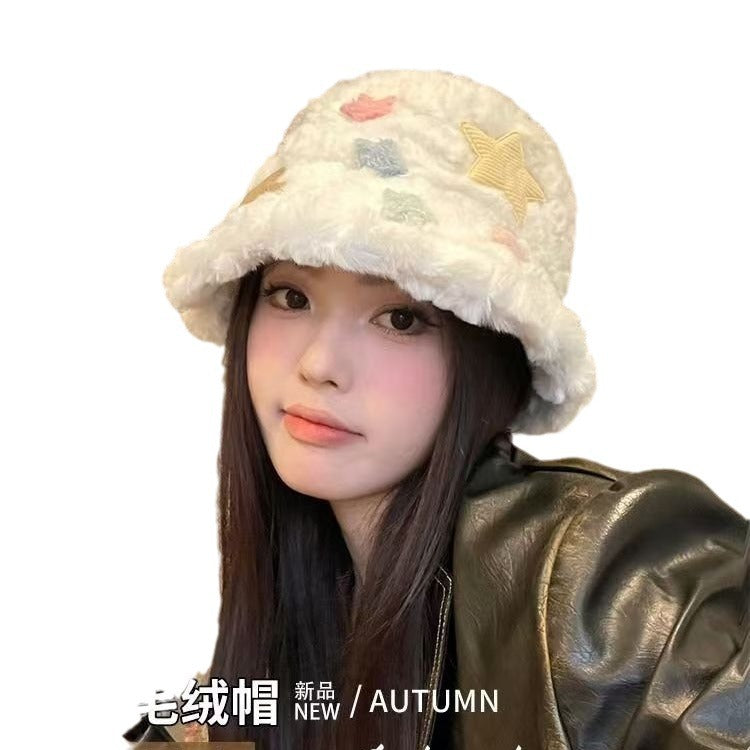 Fisherman's Hat Children Autumn and Winter Thickened Plush Cute Basin Hat Versatile Face Small Cold Hat