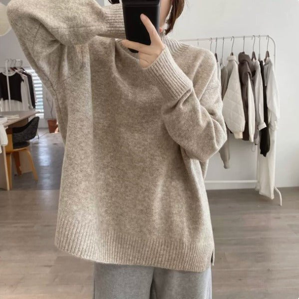 Purple Turtleneck Sweater Jacket Autumn and Winter New Loose and Thin Pullover High-end Soft Waxy Bottoming Knitted Sweater Top