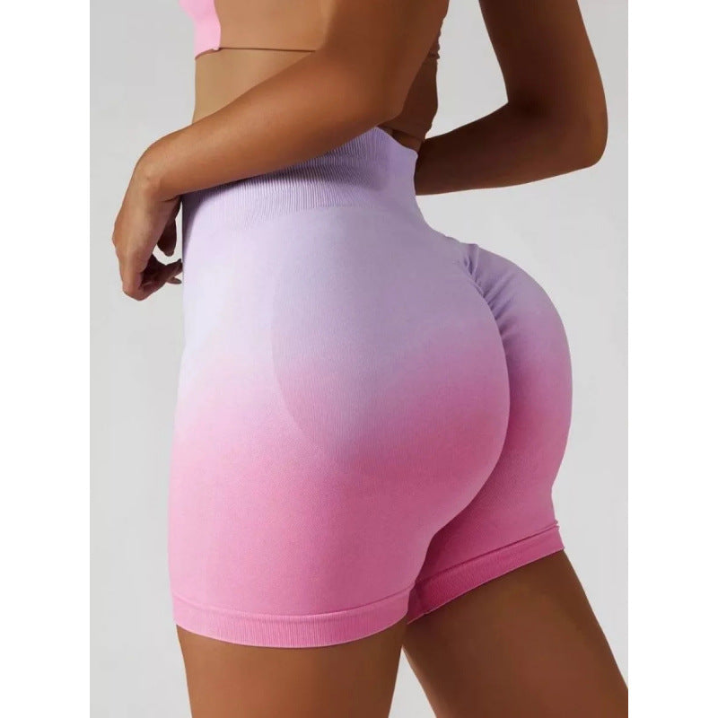 Seamless Yoga Pants Set | Peach Nude Gradual Change Booty Lift | 4-Way Stretch Sports Shorts | Eco-Friendly 3D Knit