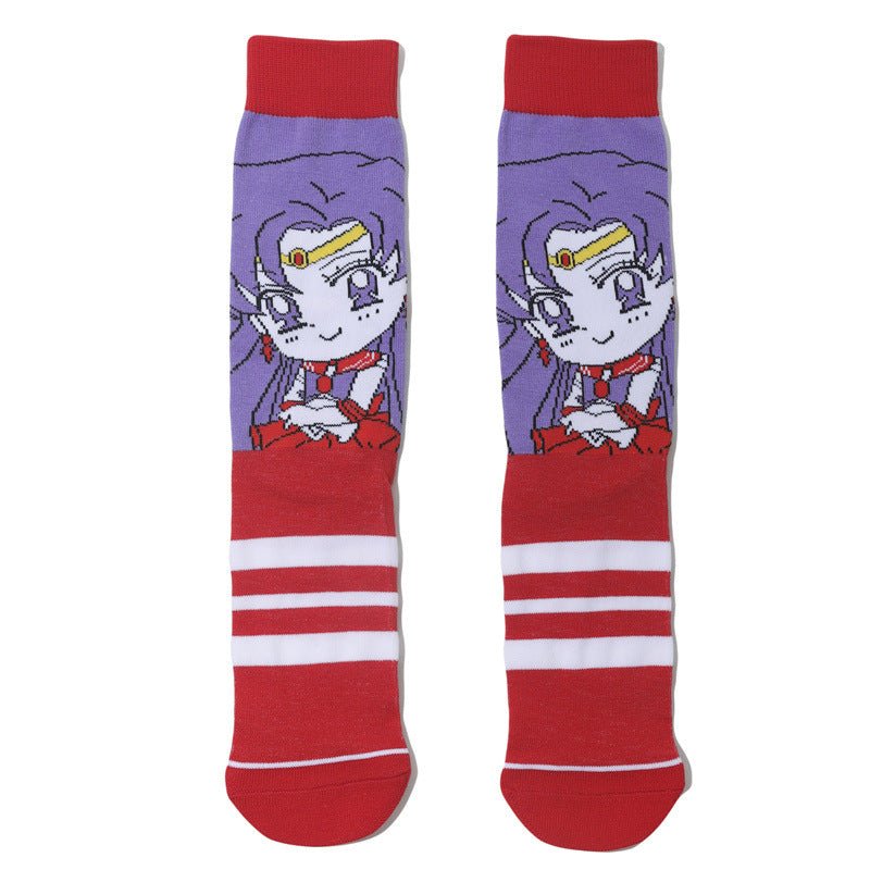 Female Casual Cotton Medium Tube Sailor Moon Anime Manga Day Man Women's Socks-5prs