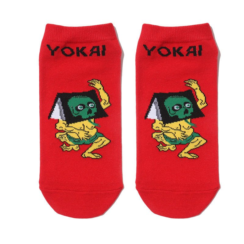 Male Japanese Monster Animation Socks Female Cotton Monster Story Sock Cartoon Personality Trend Boat Socks-5PRS