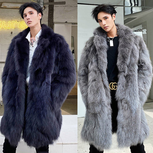 Men's Thermal Shearling Trench Coat - Long Faux Fur Jacket, Rustic Rugged Style