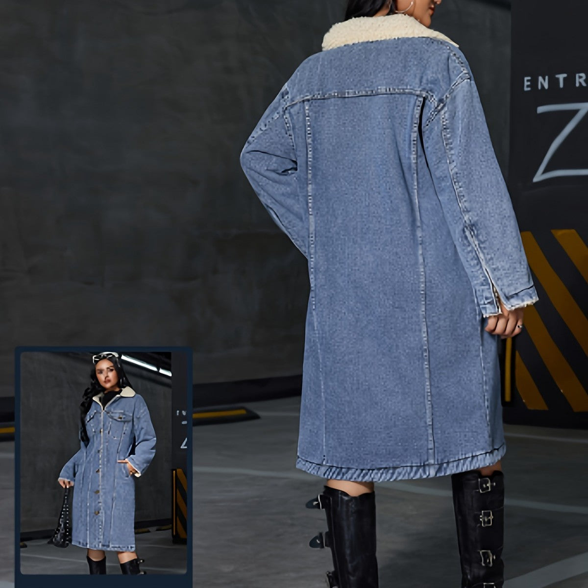 Women's Winter Lambswool Denim Jacket Mid-Length Korean Style Loose Slimming Thick Warm Cotton Streetwear