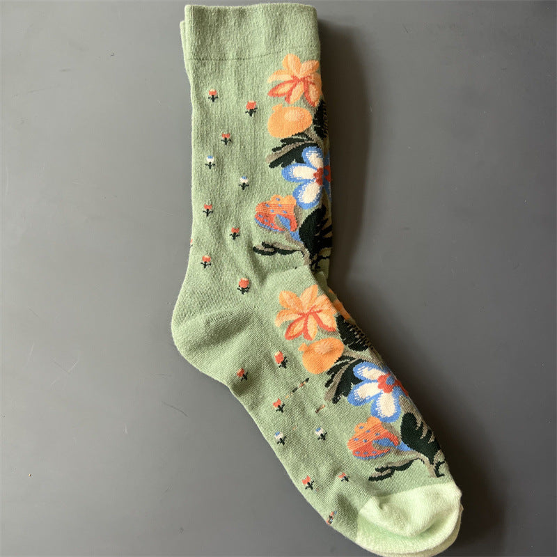 New Product Mid Calf Socks Women Oil Painting Socks Niche Fun Literary and Artistic Color Socks