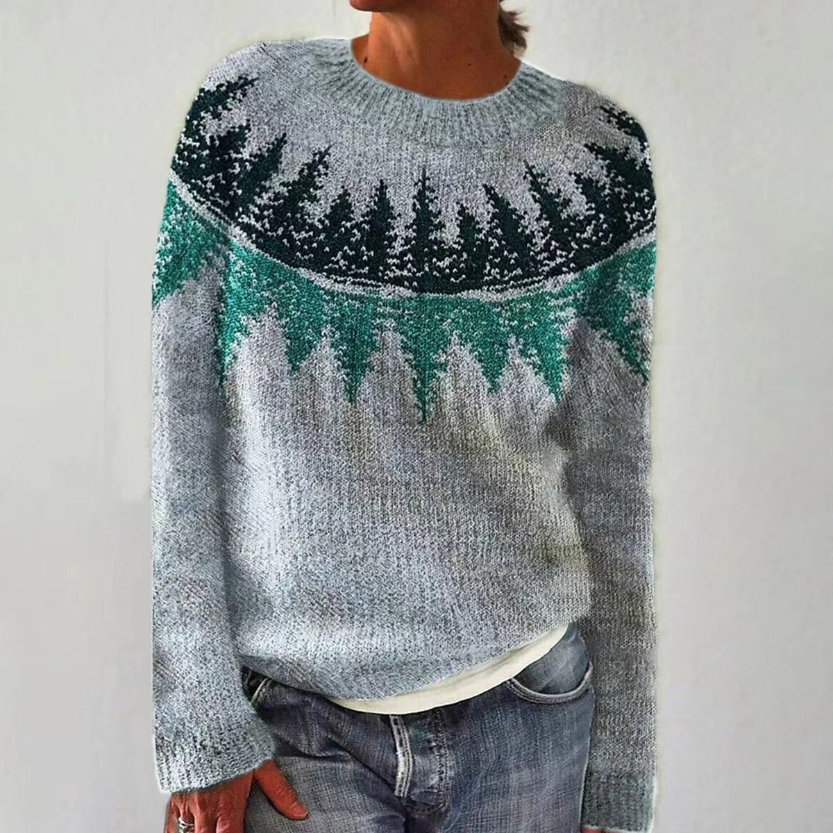 New Sweater Women Wish Hot Sale Round Neck Color Matching Loose Fashion Pullover Knitted Sweater