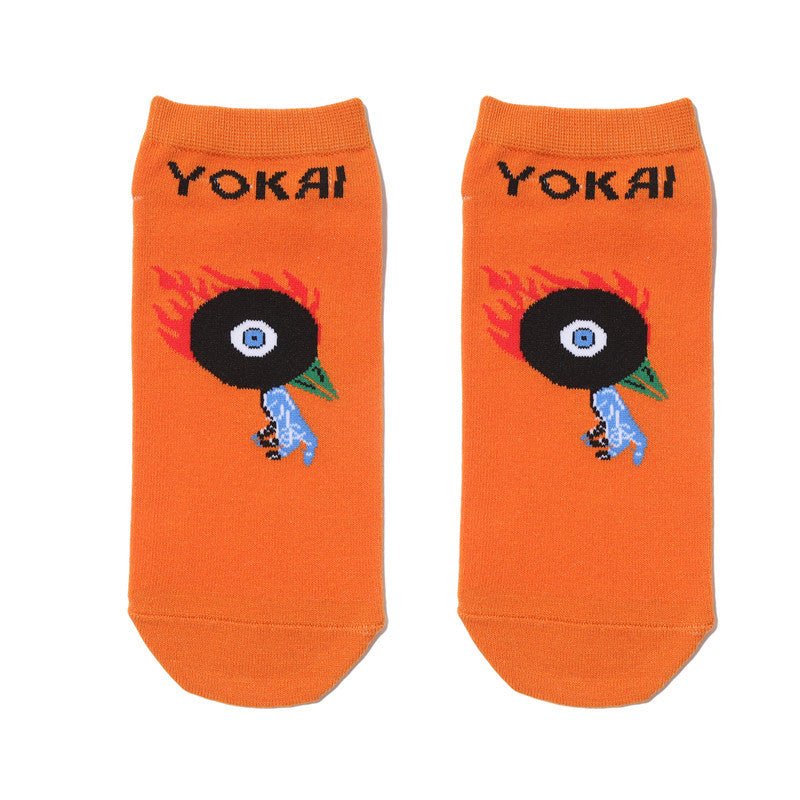 Male Japanese Monster Animation Socks Female Cotton Monster Story Sock Cartoon Personality Trend Boat Socks-5PRS