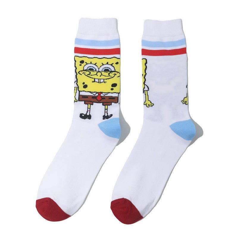 Male Personality Medium Tube Cotton Sponge Cartoon Crab Boss Female Cartoon Long Tube Animation Men's Socks-5PRS