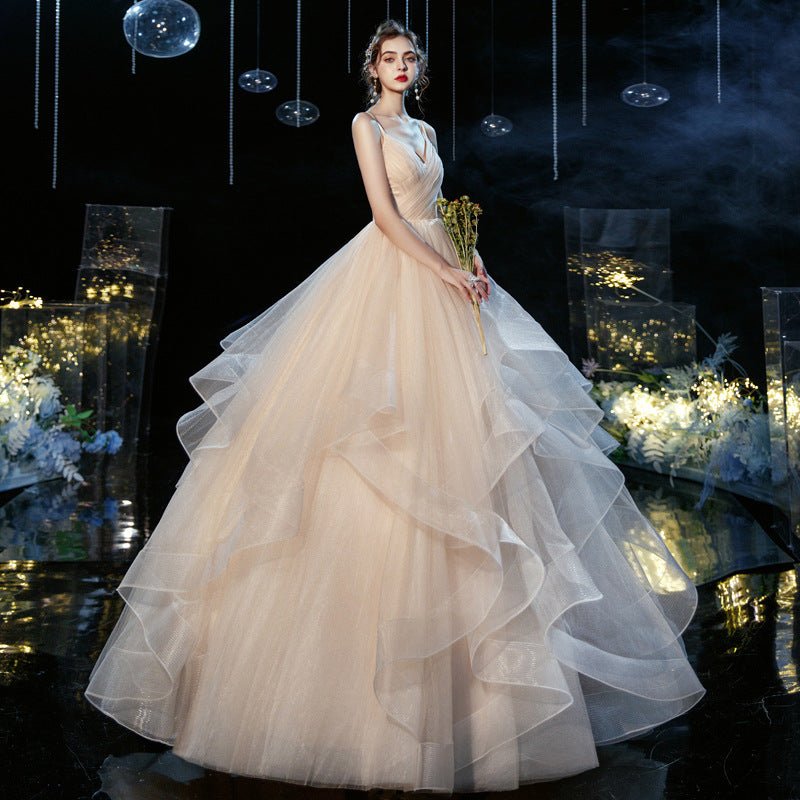 New Temperament Sexy Deep V Wedding Dress, Tube Top Suspender Qi Di Mesh Wedding Photo Wedding Dress