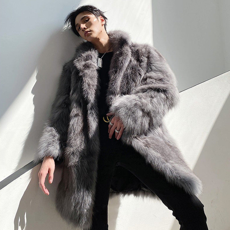 Men's Thermal Shearling Trench Coat - Long Faux Fur Jacket, Rustic Rugged Style