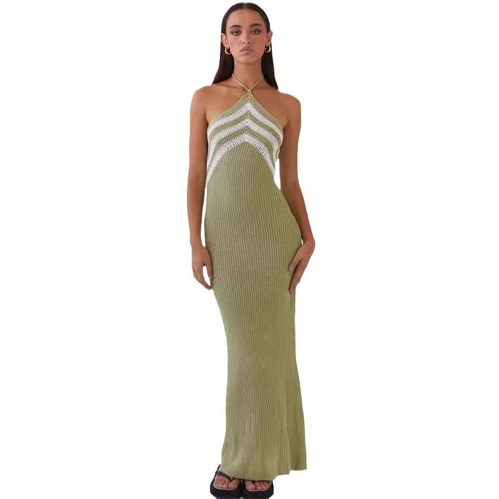 New Women's Clothing Fashionable and Sexy Suspender Backless Striped Color Matching Slim-fitting Hip-wrapped Dress