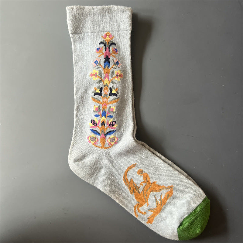 New Product Mid Calf Socks Women Oil Painting Socks Niche Fun Literary and Artistic Color Socks