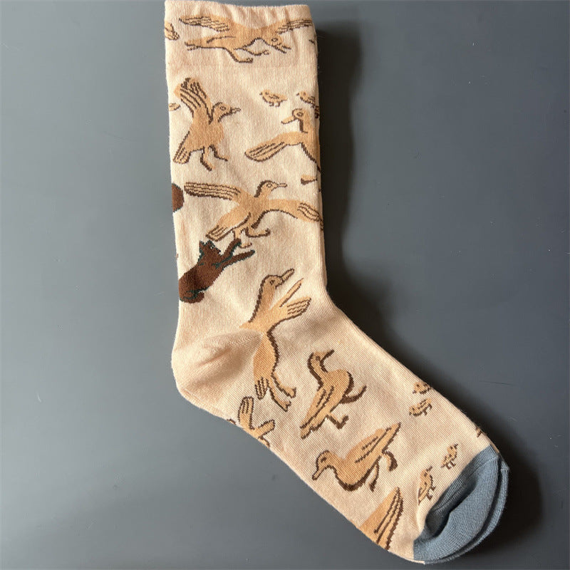 New Product Mid Calf Socks Women Oil Painting Socks Niche Fun Literary and Artistic Color Socks