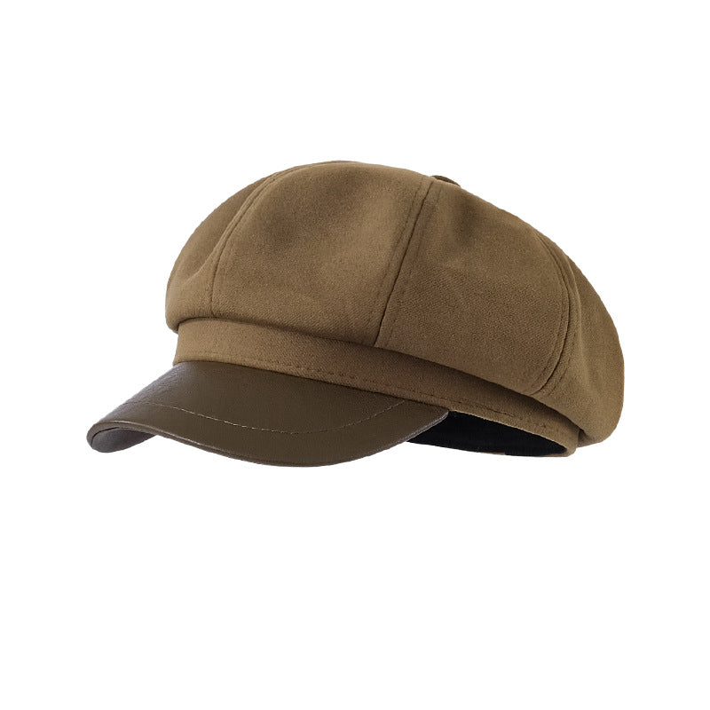 Autumn and Winter New Metal Standard Beret Children Big Head Circumference Show Face Small Reverse Wear Woolen Forward Hat