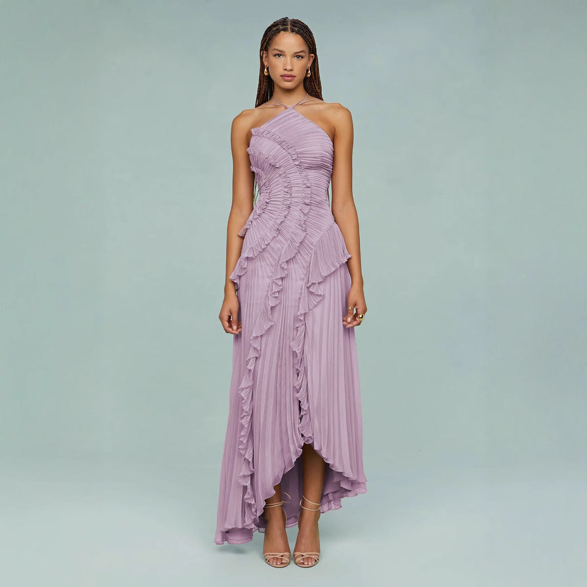 Luxury Chiffon Evening Gown: Ruffle Pleated Maxi Dress for Women, Breathable Summer Party Wear - Elegant Midi/Maxi Styles
